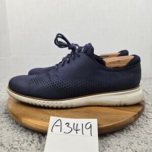 Cole Haan 2.ZeroGrand Blue Leather Laser Wingtip Business Casual Oxford Men 10.5